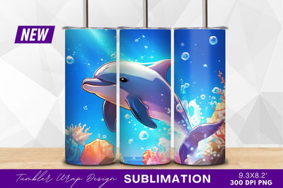 Cartoon dolphin underwater ocean life tumbler png Sublimation Regulrcrative 