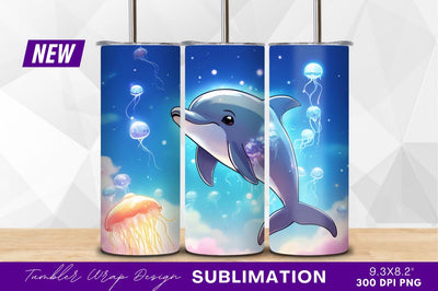 Cartoon dolphin with jellyfish under the sea Sublimation Regulrcrative 