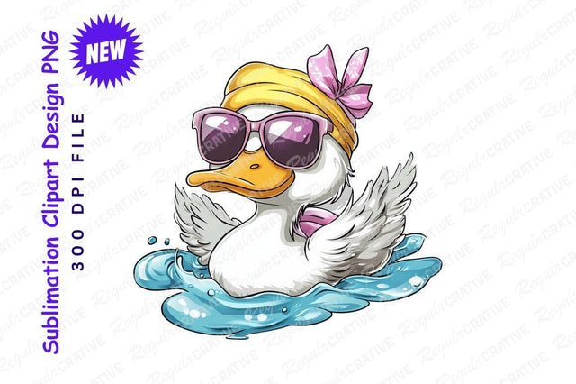 Cartoon duck swimming summer clipart png Sublimation Regulrcrative 