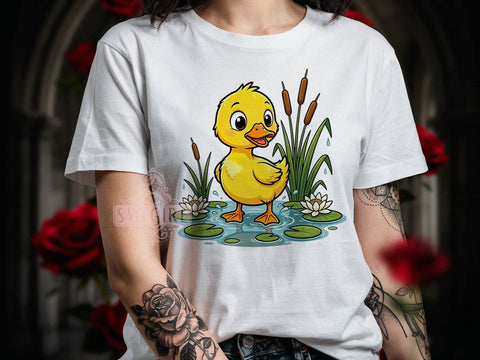 Cartoon Duckling Pond T-Shirt PNG, Cartoon Duckling, Pond Style, Playful Vibes, Nature Fashion, Sublimation PNG, Statement Shirt, Cute Apparel Sublimation SvggirlplusArt 