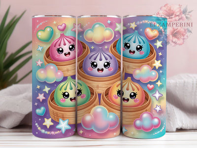 Cartoon Dumplings Bamboo Fun 20oz Tumbler, Bamboo Steamer, Cute Food Art, Asian Cuisine, Seamless Pattern, 20oz Tumbler Wrap, Sublimation PNG Sublimation Li Zamperini 