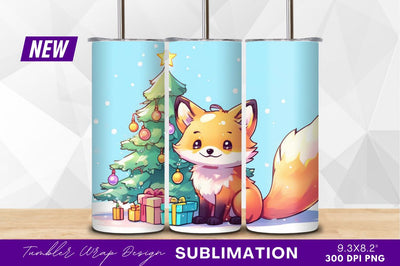 Cartoon fox with christmas tree and gifts Sublimation Regulrcrative 