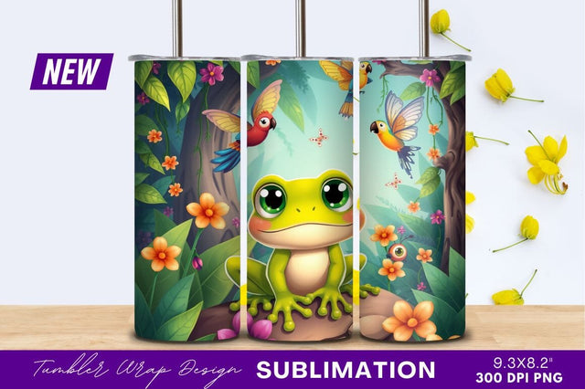 Cartoon Frog And Birds In A Floral Jungle Sublimation Regulrcrative 