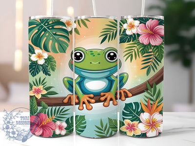 Cartoon Frog Lime Green Fun 20oz Tumbler, Tree Frog, Lime Green Skin, Turquoise Belly, Orange Feet, Skinny Tumbler, Sublimation PNG Sublimation ToriDesigns 