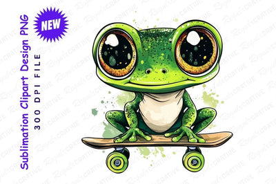 Cartoon Frog Rides Skateboard Clipart Png Sublimation Regulrcrative 