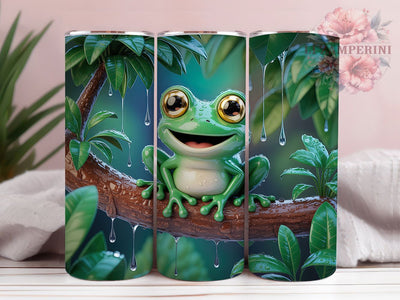 Cartoon Frog Whimsical Green 20oz Tumbler, Bright Green, Golden Eyes, Cute Animal, Whimsical Design, 20oz Tumbler Wrap, Sublimation PNG Sublimation Li Zamperini 