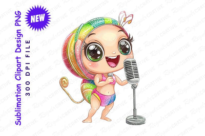 Cartoon girl singing with microphone clipart png Sublimation Regulrcrative 