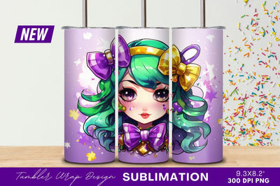 Cartoon Girl With Bows Tumbler Png Sublimation Regulrcrative 