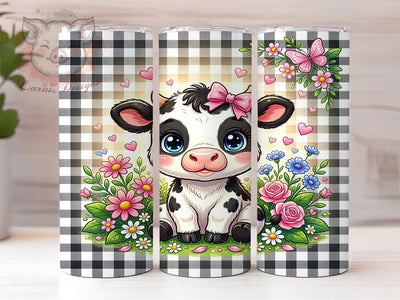 Cartoon Highland Cow Spots 20oz Tumbler, Cartoon Cow, Black White Spots, Blue Eyes, Cute Calf, Skinny Tumbler, Sublimation PNG Sublimation Lara' s Designs 