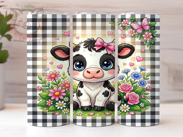 Cartoon Highland Cow Spots 20oz Tumbler, Cartoon Cow, Black White Spots, Blue Eyes, Cute Calf, Skinny Tumbler, Sublimation PNG Sublimation Lara' s Designs 