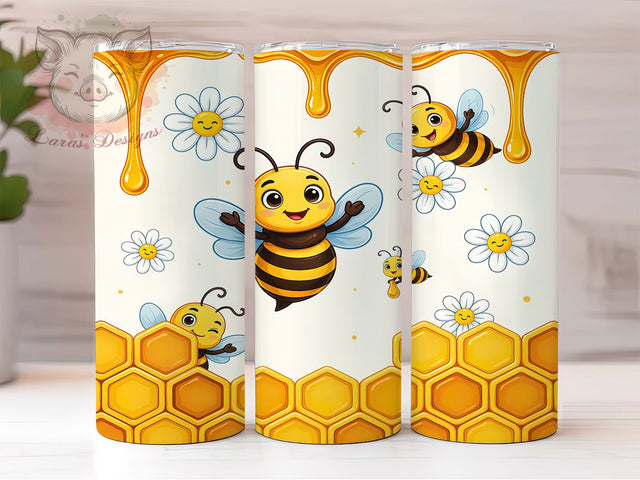 Cartoon Honey Bee 20oz Tumbler, Cartoon Bee, Playful Design, Cheerful Theme, Bee Illustration, Skinny Tumbler, Sublimation PNG Sublimation Lara' s Designs 