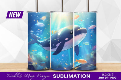 Cartoon killer whale with fish undersea scene Sublimation Regulrcrative 