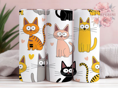 Cartoon Kitten Lover Tumbler, Cat Lover, Cute Kitten, Whimsical Art, Playful Design, 20Oz Tumbler, Sublimation Wrap Sublimation Li Zamperini 