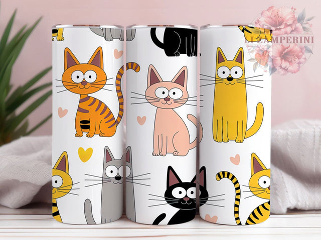 Cartoon Kitten Lover Tumbler, Cat Lover, Cute Kitten, Whimsical Art, Playful Design, 20Oz Tumbler, Sublimation Wrap Sublimation Li Zamperini 