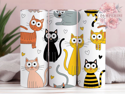 Cartoon Kitten Lover Tumbler, Cat Lover, Cute Kitten, Whimsical Art, Playful Design, 20Oz Tumbler, Sublimation Wrap Sublimation Li Zamperini 