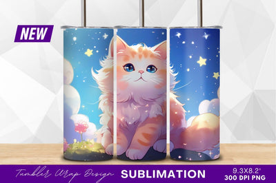 Cartoon kitten sitting under starry night sky Sublimation Regulrcrative 