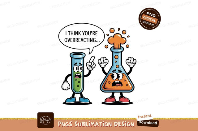 Cartoon laboratory flasks with funny faces science Sublimation Designangry 