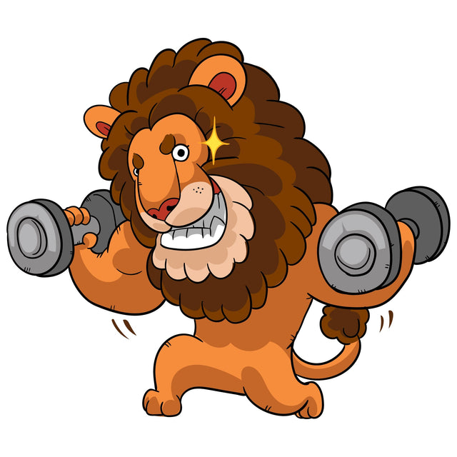 Cartoon lion lifting weights and feeling confident SVG naemmiah021 