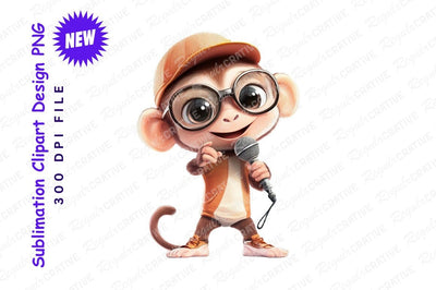 Cartoon monkey with microphone clipart png Sublimation Regulrcrative 