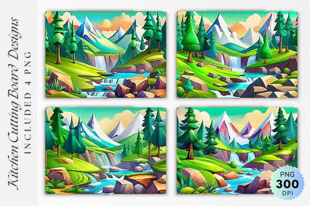 Cartoon Mountains Cutting Board PNG Design Sublimation Regulrcrative 
