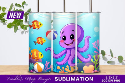 Cartoon Octopus Undersea Adventure With Fishes Sublimation Regulrcrative 