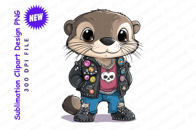Cartoon Otter Rocker In Leather Jacket Sublimation Regulrcrative 