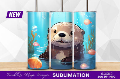 Cartoon otter swimming in turquoise water Sublimation Regulrcrative 
