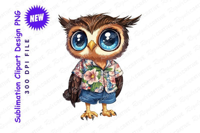 Cartoon owl in hawaiian shirt clipart png Sublimation Regulrcrative 