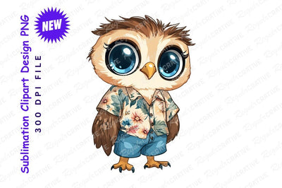 Cartoon owl in hawaiian shirt clipart png Sublimation Regulrcrative 