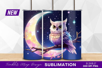 Cartoon owl on moonlit branch at night Sublimation Regulrcrative 