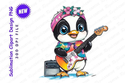 Cartoon Penguin Playing Guitar Clipart Png Sublimation Regulrcrative 