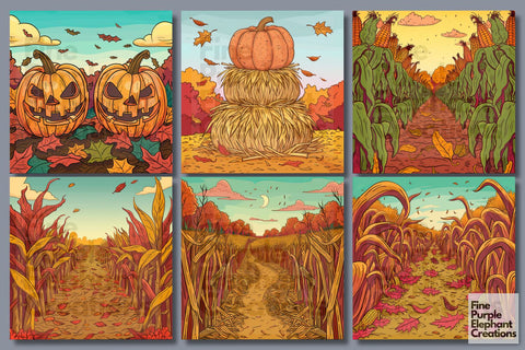 Cartoon Pumpkin Patch Halloween Pattern Digital Paper Digital Pattern Fine Purple Elephant Creations 