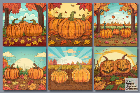 Cartoon Pumpkin Patch Halloween Pattern Digital Paper Digital Pattern Fine Purple Elephant Creations 