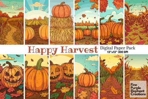 Cartoon Pumpkin Patch Halloween Pattern Digital Paper Digital Pattern Fine Purple Elephant Creations 
