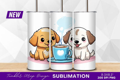 Cartoon Puppies With Coffee Tumbler Png Image Sublimation Regulrcrative 