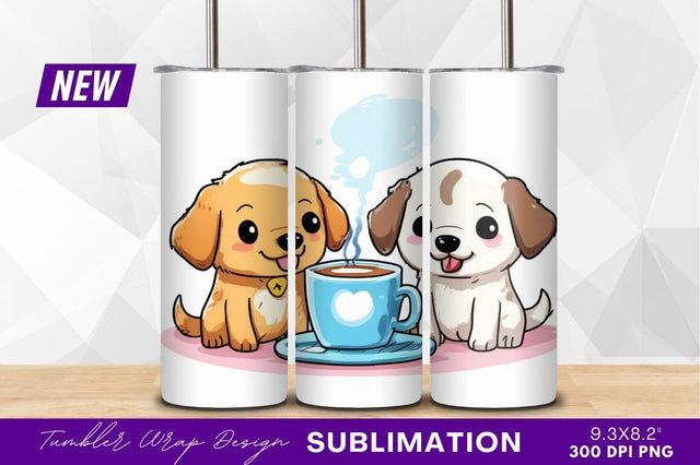 Cartoon Puppies With Coffee Tumbler Png Image Sublimation Regulrcrative 