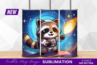 Cartoon raccoon astronaut space adventure tumbler png Sublimation Regulrcrative 