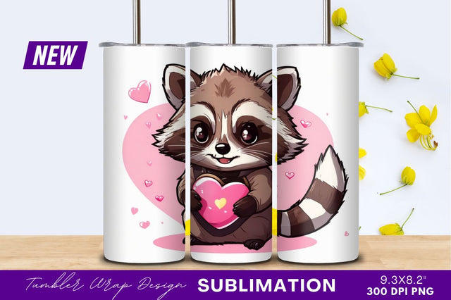 Cartoon raccoon holding pink heart tumbler png Sublimation Regulrcrative 