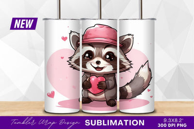 Cartoon Raccoon With Heart Tumbler Png Sublimation Regulrcrative 