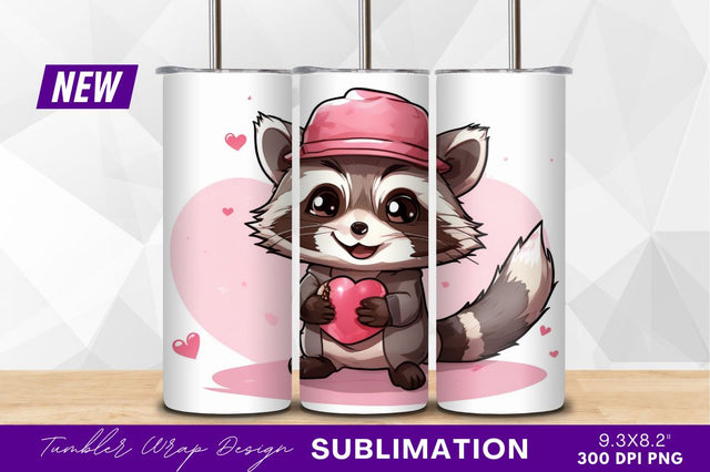 Cartoon Raccoon With Heart Tumbler Png Sublimation Regulrcrative 