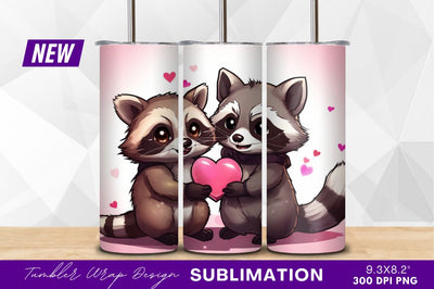 Cartoon Raccoons Sharing Love Heart Tumbler Png Sublimation Regulrcrative 