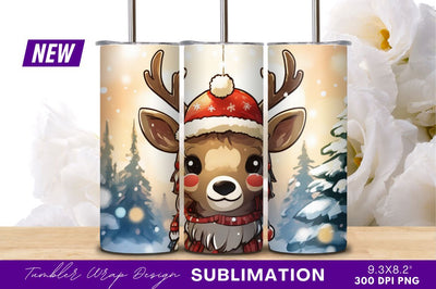 Cartoon Reindeer In Winter Scenery Tumbler Png Sublimation Regulrcrative 
