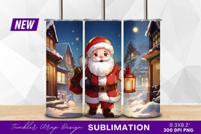 Cartoon santa carrying lantern on snowy evening Sublimation Regulrcrative 