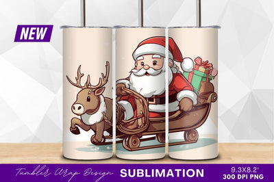 Cartoon santa claus and reindeer sleigh tumbler png Sublimation Regulrcrative 
