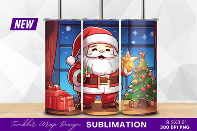 Cartoon santa claus christmas tree and gifts Sublimation Regulrcrative 