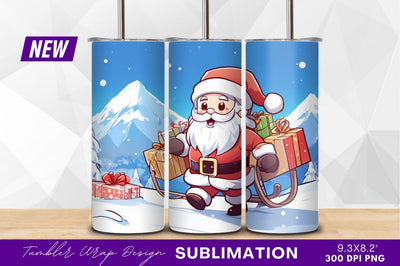 Cartoon santa claus delivering gifts on sled Sublimation Regulrcrative 