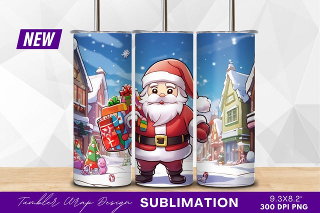 Cartoon santa claus delivering gifts tumbler png Sublimation Regulrcrative 