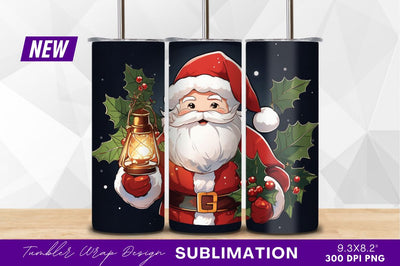 Cartoon santa claus holding lantern holly berries Sublimation Regulrcrative 