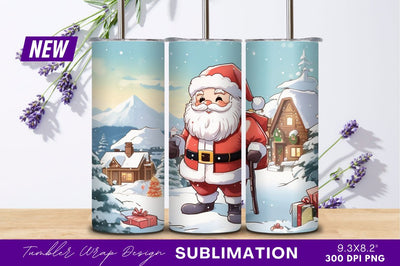 Cartoon Santa Claus In Snowy Village Scene Sublimation Regulrcrative 
