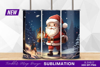 Cartoon santa claus walking through snowy forest Sublimation Regulrcrative 